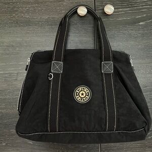 Kipling Black Tote Bag with White Stitching